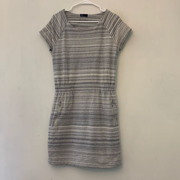 Gap short sleeve dress with elastic waist Front zippers Size M Gray and white - Picture 1 of 9
